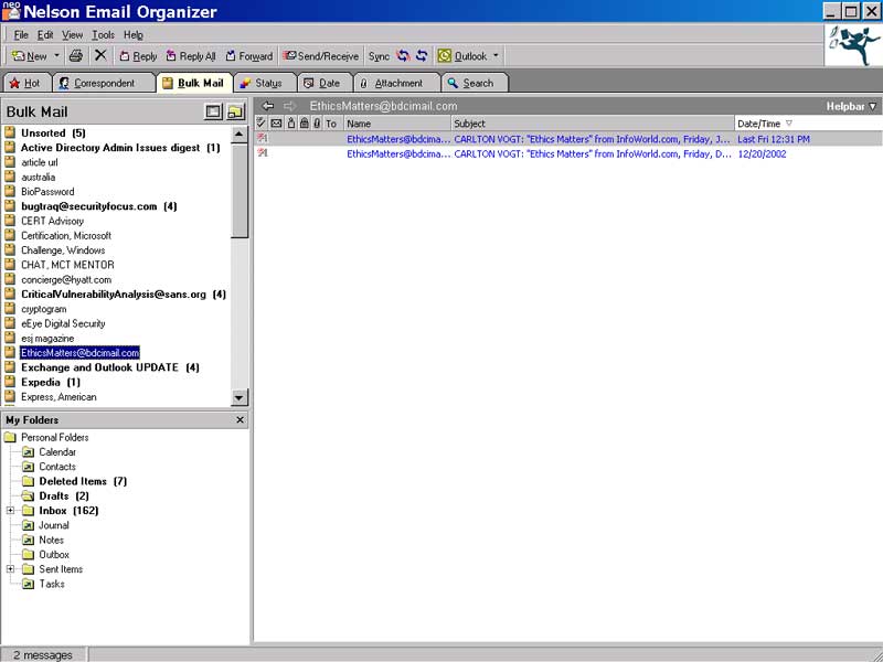 Screen shot of NEO showing the Bulk Mail view.